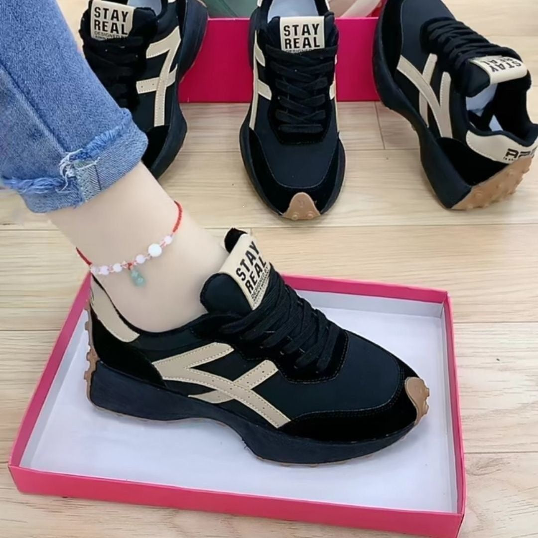 Damen Retro-Plateau-Sneaker im Running-Style mit gepolstertem Schaft und Profilsohle Shop Nory