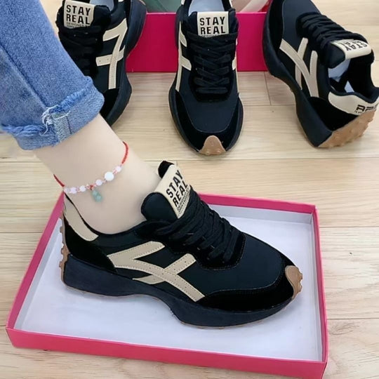 Damen Retro-Plateau-Sneaker im Running-Style mit gepolstertem Schaft und Profilsohle Shop Nory