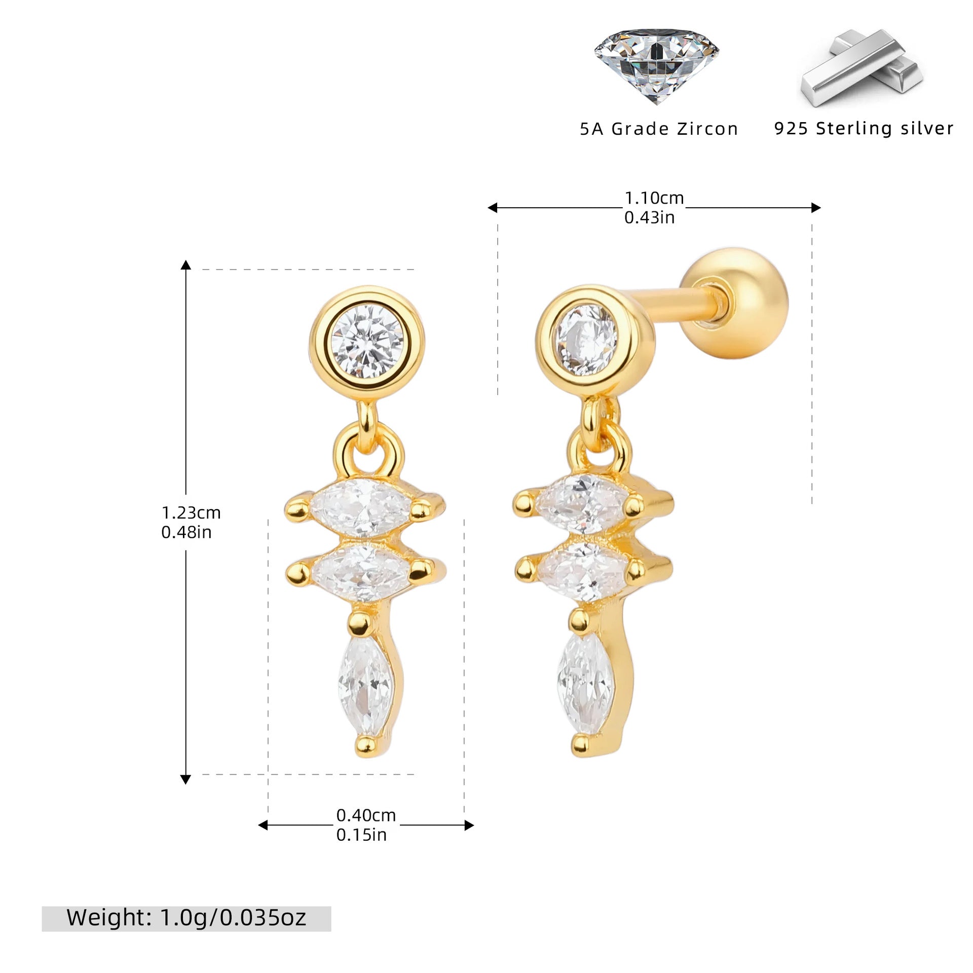 Damen Ohrstecker mit filigranem Zirkon-Akzent aus 925 Sterling Silber Shop Nory