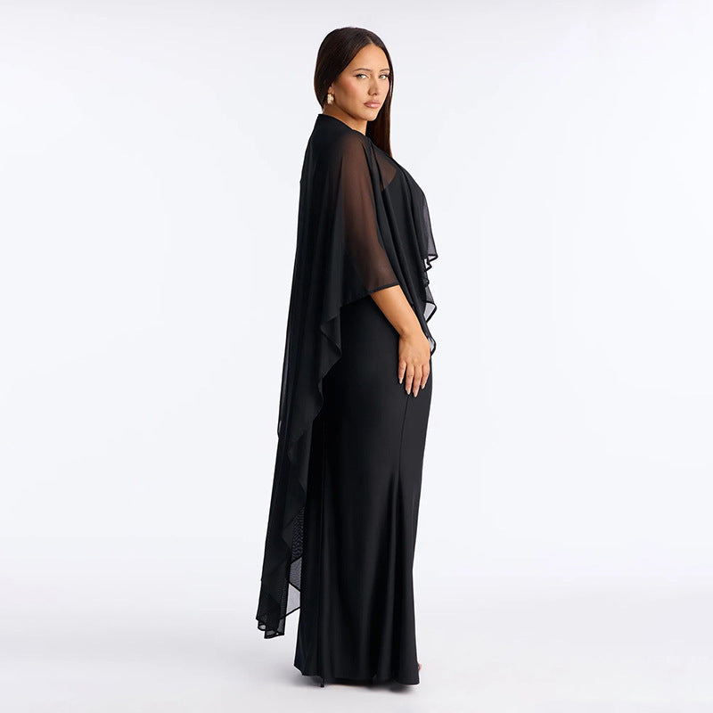Damen Glamouröses Abendkleid mit fließendem Chiffonüberwurf und figurbetonter Silhouette