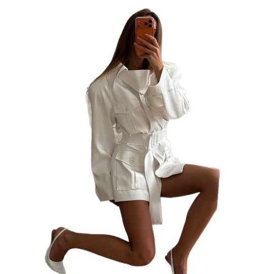 Damen Kurzblusenkleid mit Taillengürtel und aufgesetzten Pattentaschen Shop Nory