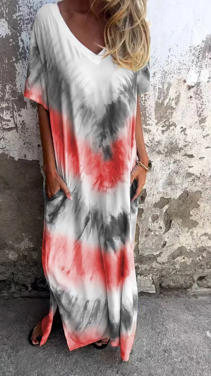 Damen Maxikleid mit lässigem V-Ausschnitt und praktischen Taschen