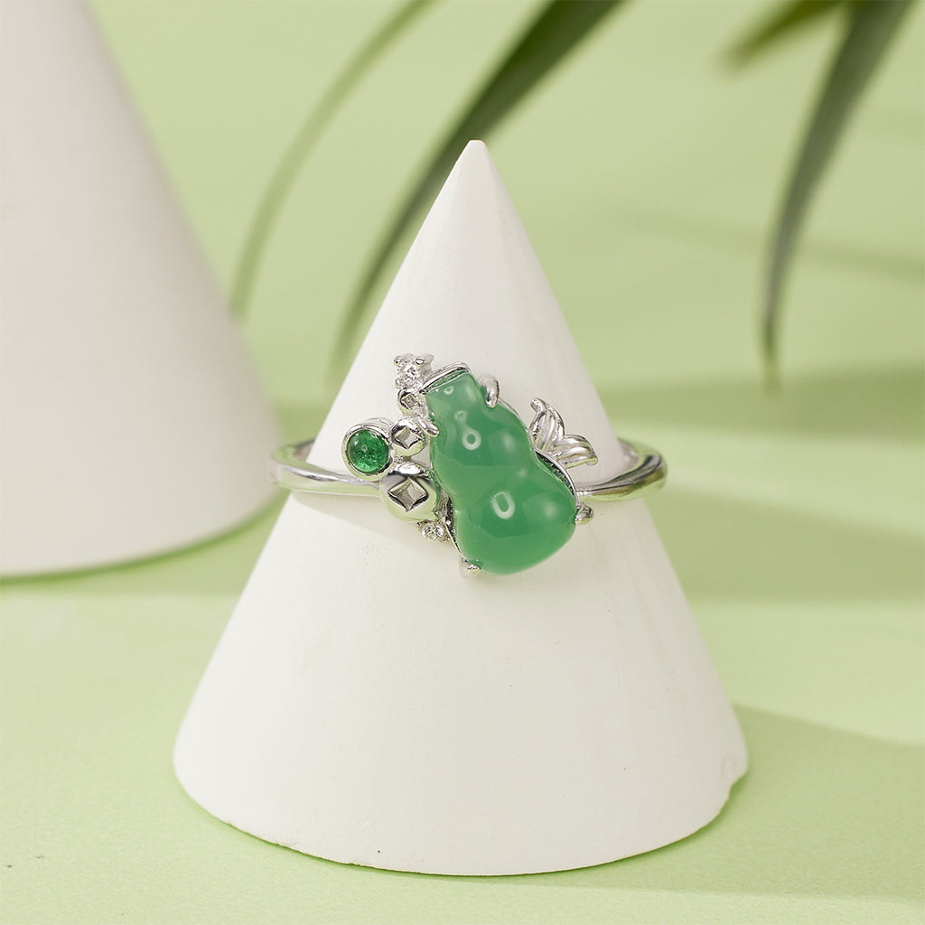 Damen Ring mit kreativem Design aus grünem Halbedelstein und Zirkonia Shop Nory