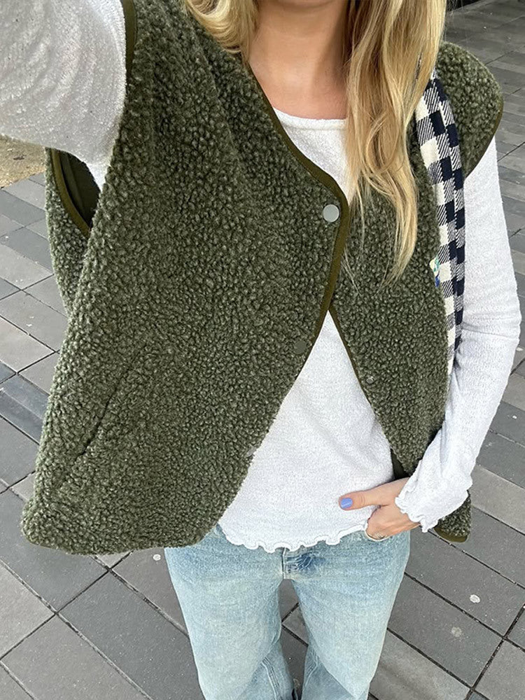 Damen Teddyweste mit Knopfleiste, weichem Teddy-Fleece & gerader Silhouette Shop Nory