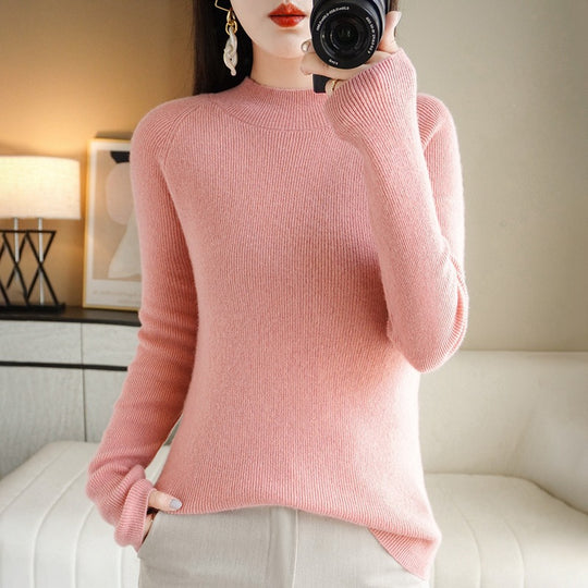 Damen Schmal geschnittener Stehkragenpullover aus leichtem Feinstrick mit feiner Rippenstruktur Shop Nory