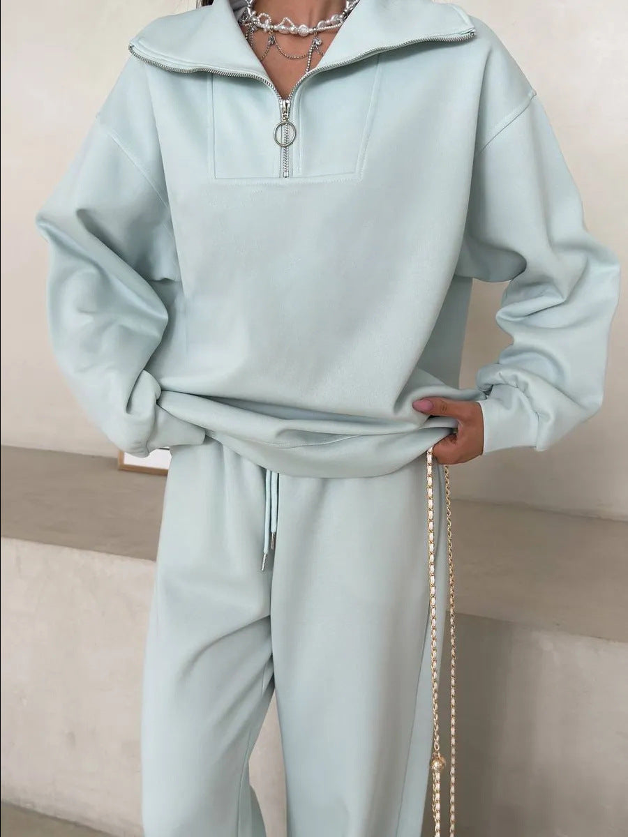 Damen lässiges Sweatset mit halbhohem Reißverschluss Kragen und weitem Jogger Shop Nory