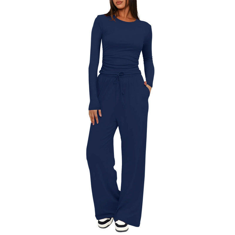 Damen Bequemes Lounge-Set mit langärmligem Oberteil und weit geschnittenen Hosen Shopnory