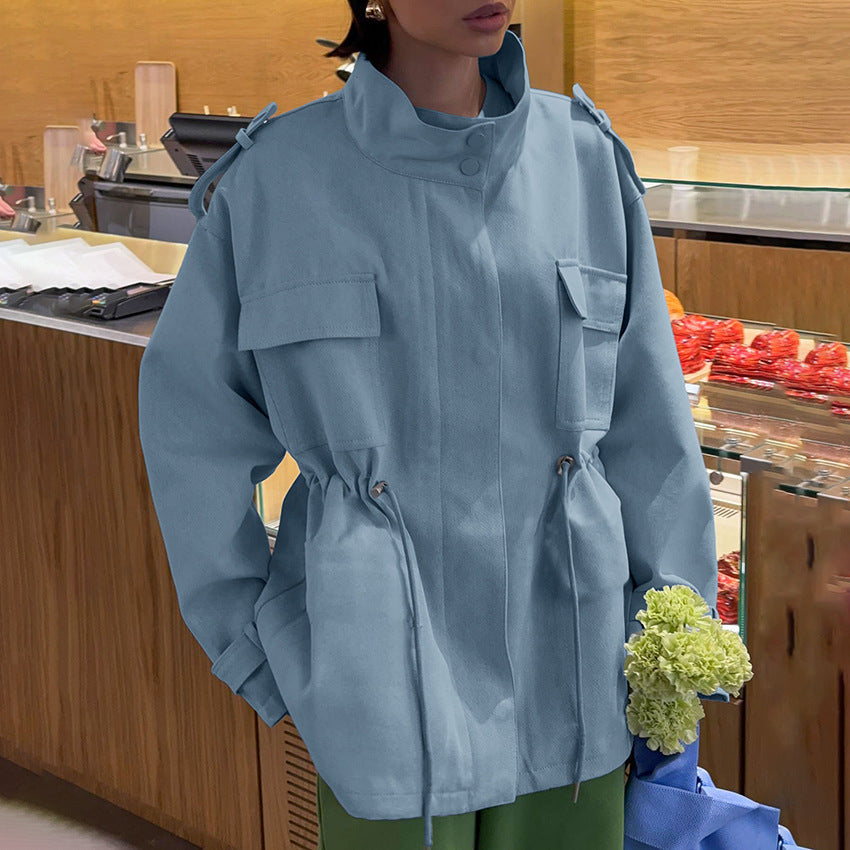 Damen Utility-Parka mit Tunnelzugtaillierung, Pattentaschen und Stehkragen Shop Nory