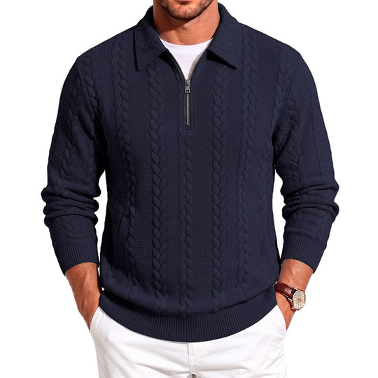 Herren Polokragen-Strickpullover mit Zopfstruktur und Halbzip Shop Nory