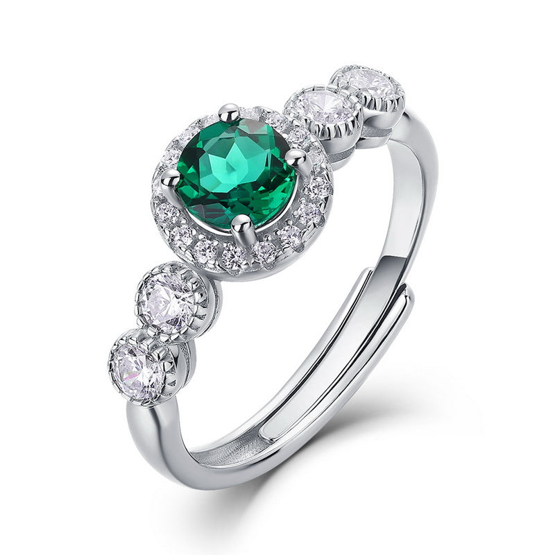 Oval synthetischer Edelstein Halo Sterlingsilber verstellbarer Stapel-Cocktailring