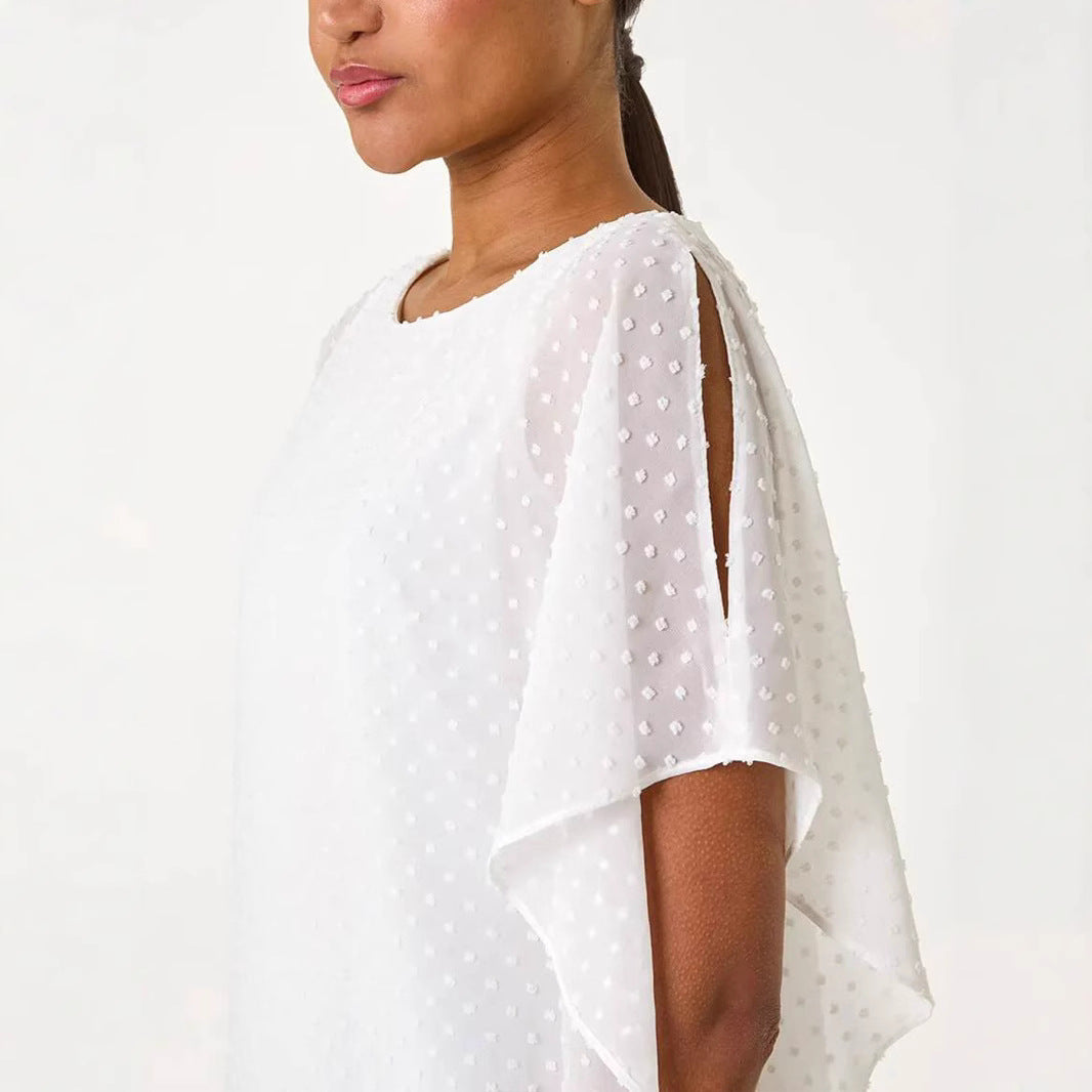 Damen leichtes Chiffon-Überwurfshirt mit Pünktchen und Fledermausärmeln Shop Nory