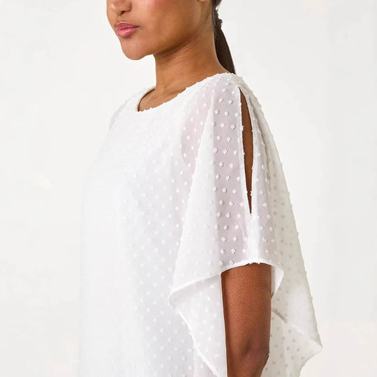 Damen leichtes Chiffon-Überwurfshirt mit Pünktchen und Fledermausärmeln Shop Nory