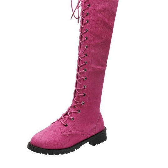 Damen Overknee-Stiefel mit modischer Schnürung und rutschfester Sohle