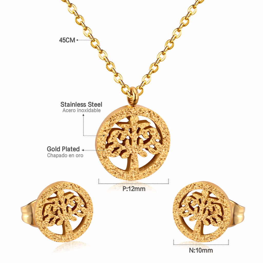 Damen Schmuckset mit Baum-Anhängern aus hochwertigem Edelstahl und goldplattiertem Design Shop Nory