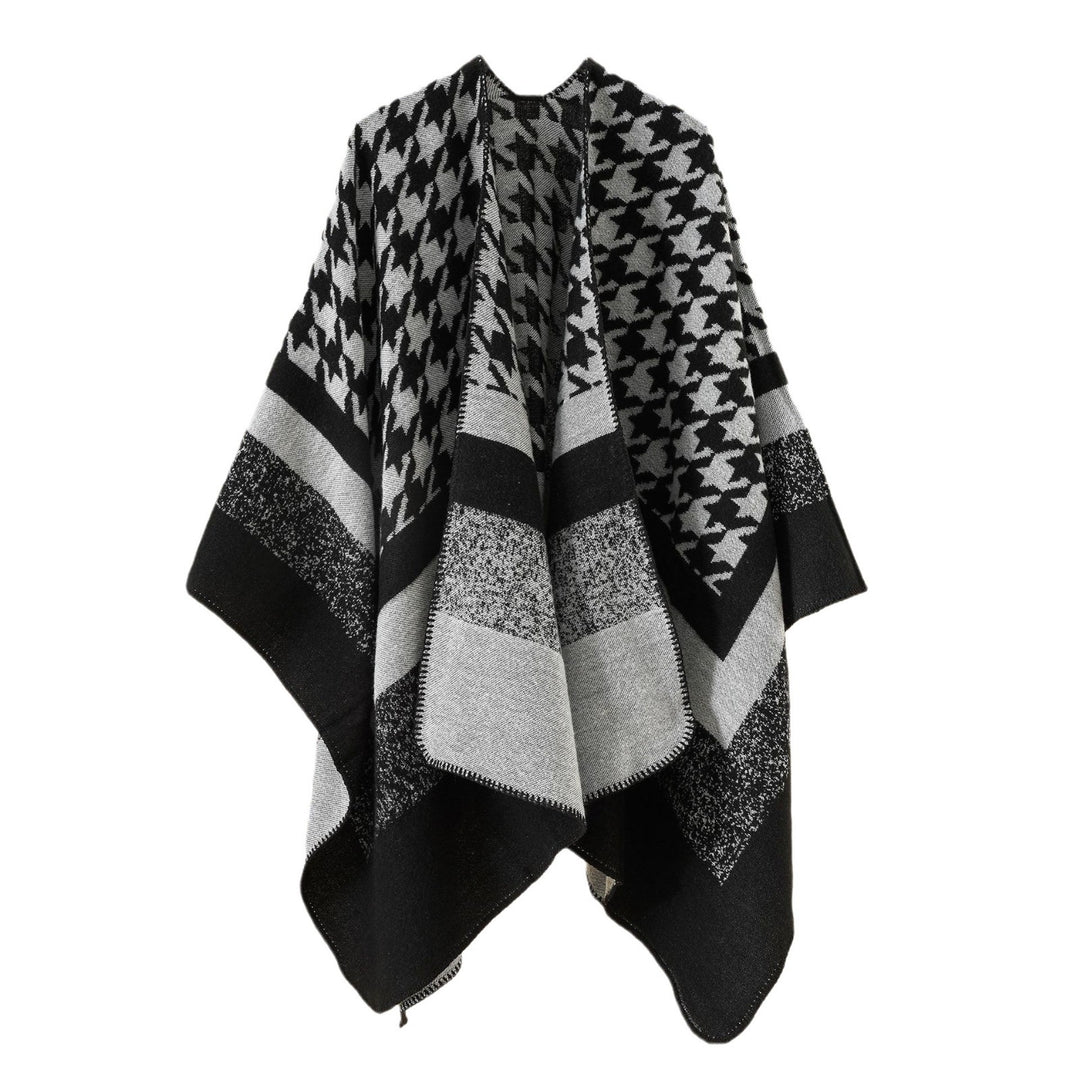 Damen Oversize‑Ruana‑Poncho aus Wollmix mit Hahnentritt- und Blockjacquard Shop Nory