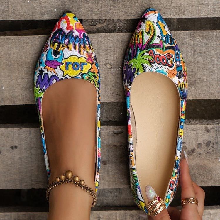 Damen Ballerinas mit buntem, grafischem Muster und bequemer Sohle
