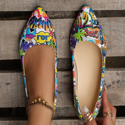 Damen Ballerinas mit buntem, grafischem Muster und bequemer Sohle