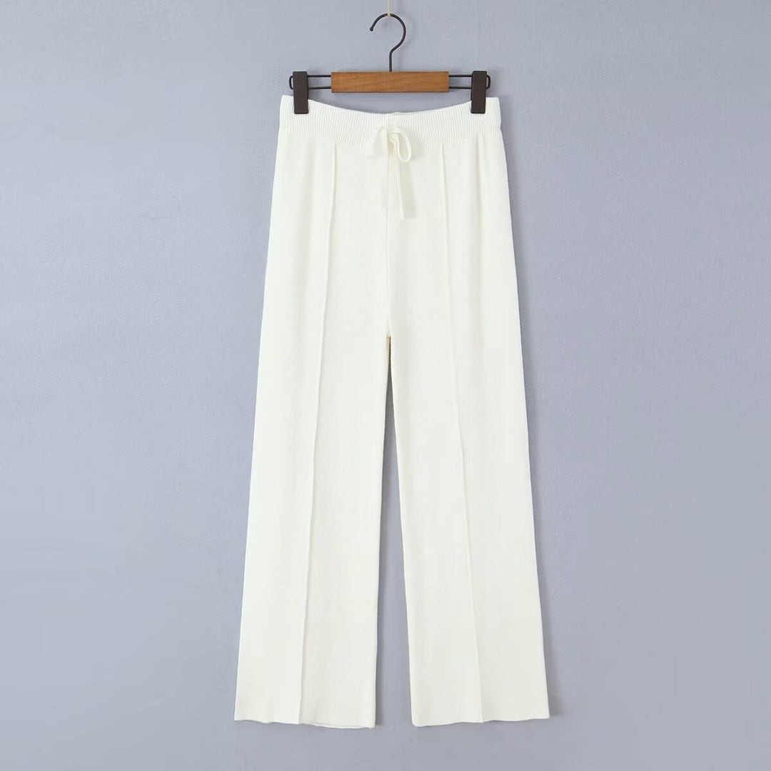 Damen Weite Strickhose mit Rippbund, Tunnelzug und Bügelfalte Shop Nory