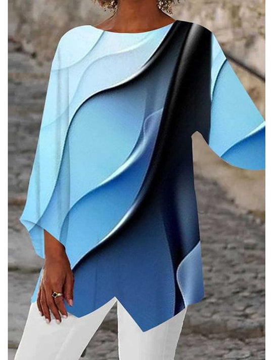 Damen Oversize-Bluse mit modernem Chevron-Muster und Bumerangärmeln