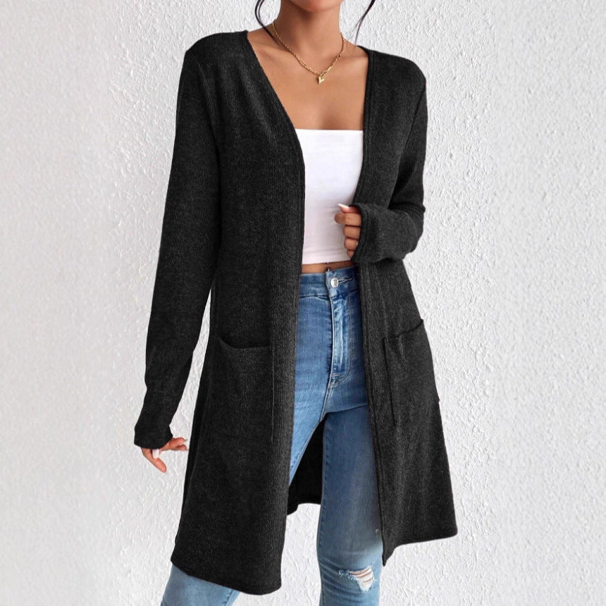 Damen nan offener Longcardigan mit aufgesetzten Taschen und weichem Feinstrick Shop Nory