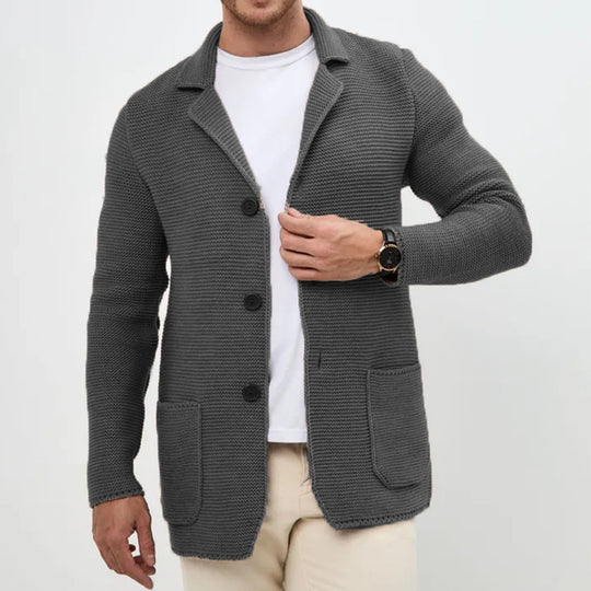 Herren grobgestrickter Strickcardigan mit Schalkragen und aufgesetzten Taschen Shop Nory