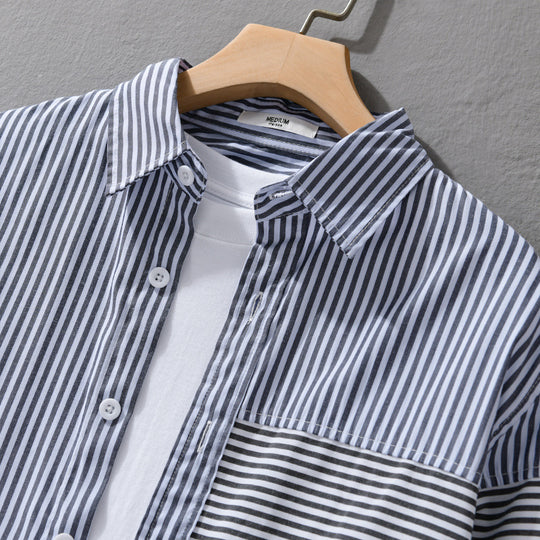 Herren Gestreiftes Patchwork-Hemd mit Brustpatch und Relaxed-Fit Shop Nory