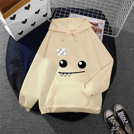 Damen nan Kapuzenpullover mit verspieltem Monstergesicht, Bandagen-Applikation und Kängurutasche Shop Nory