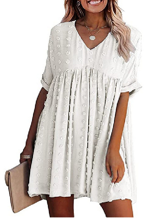 Locker Sitzendes Kurzärmliges Weites Taillenkleid