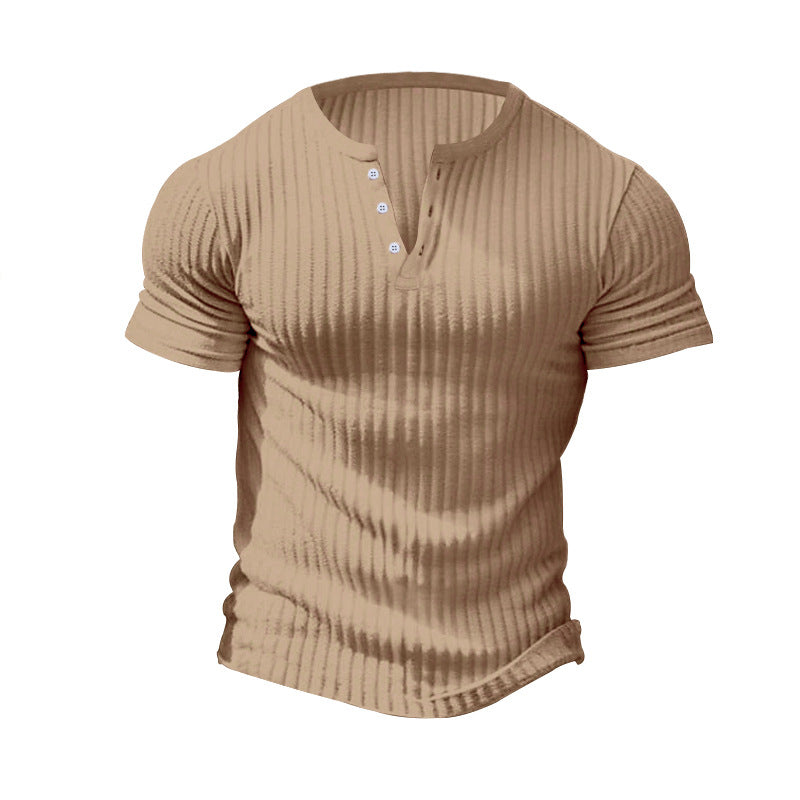 Herren nan eng anliegendes Kurzarm-Henleyshirt mit Rippenstruktur und kurzer Knopfleiste