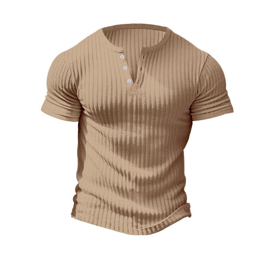 Herren nan eng anliegendes Kurzarm-Henleyshirt mit Rippenstruktur und kurzer Knopfleiste