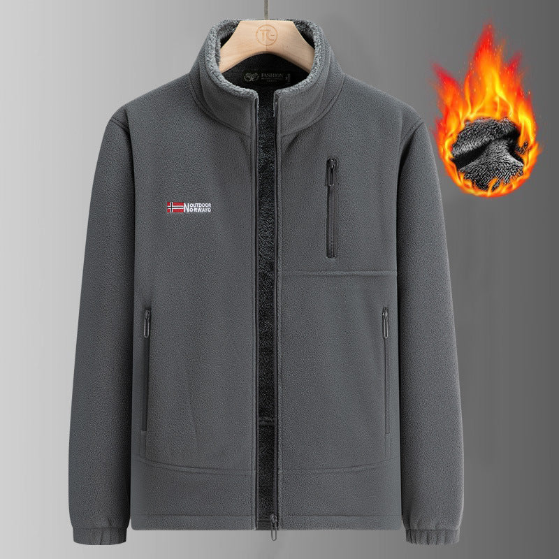 Herren Fleecejacke mit Teddyfutter, Stehkragen und mehreren Reißverschlusstaschen Shop Nory