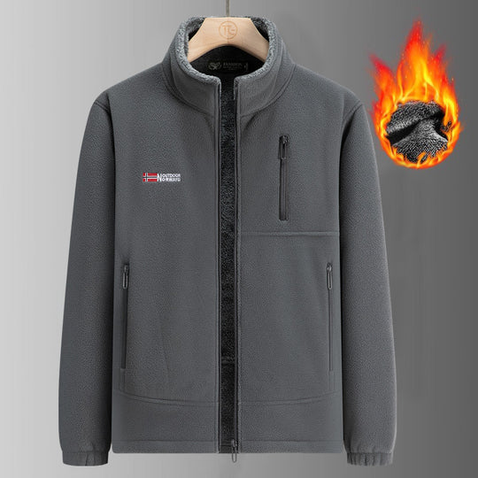 Herren Fleecejacke mit Teddyfutter, Stehkragen und mehreren Reißverschlusstaschen Shop Nory