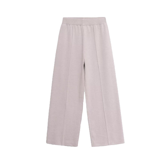 Damen Weite Strickhose mit hoher Taille, elastischem Bund und Teilungsnaht Shop Nory