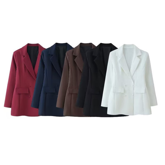 Damen taillierter Doppelreiher-Blazer mit Pattentaschen und Wiener Nähten Shop Nory