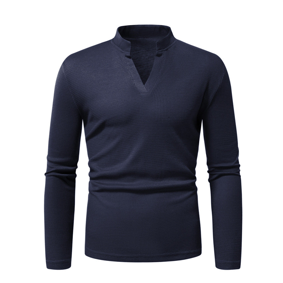Herren Thermisches Waffel-Strickshirt mit Stehkragen und V‑Ausschnitt Shop Nory