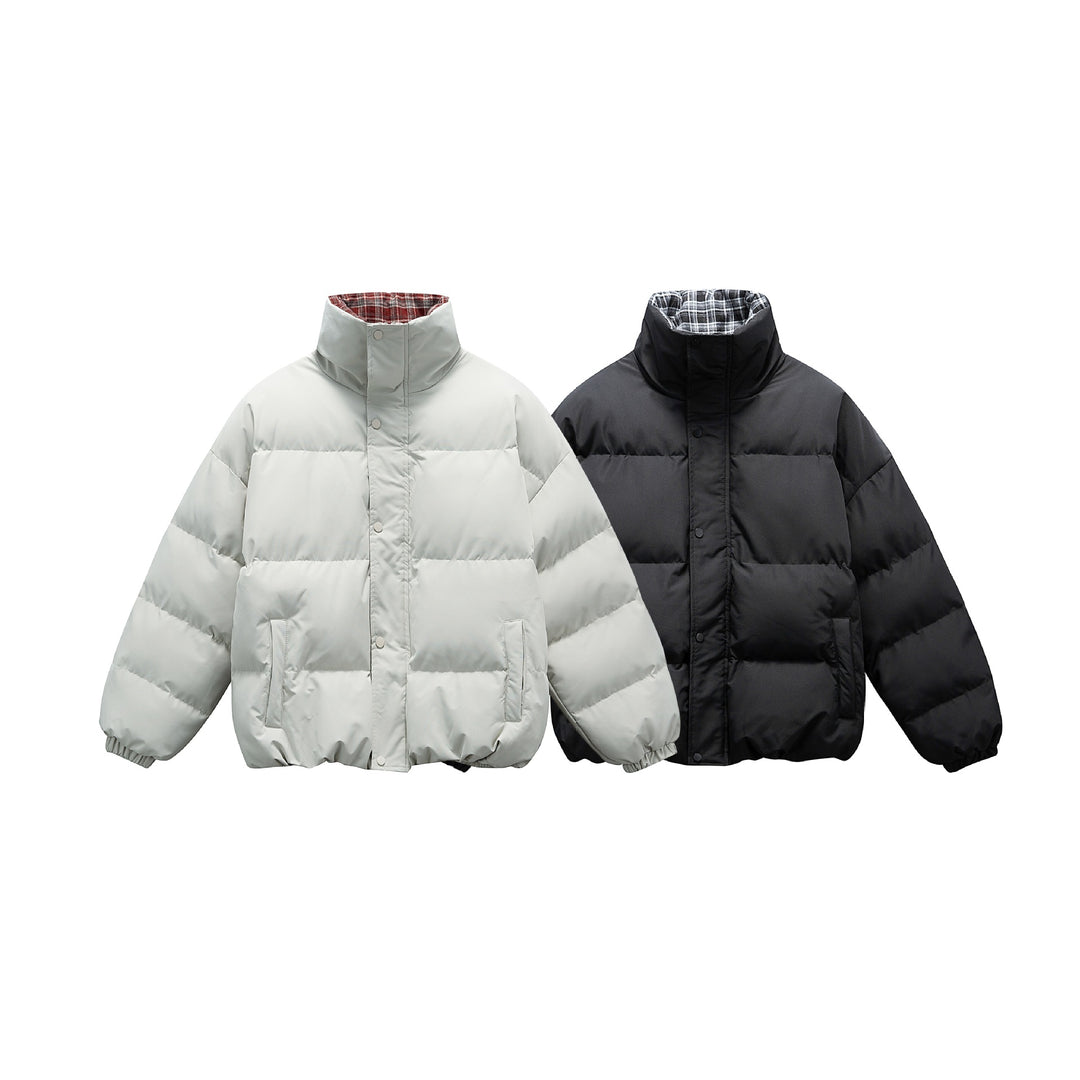 Unisex Kurzboxy wattierte Isolationsjacke mit extra hohem Stehkragen und kariertem Innenfutter Shop Nory