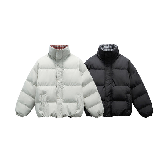 Unisex Kurzboxy wattierte Isolationsjacke mit extra hohem Stehkragen und kariertem Innenfutter Shop Nory