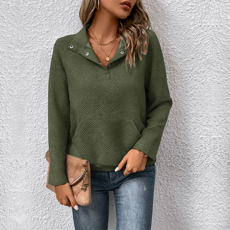 Damen Stepp-Sweatshirt mit Klappkragen, Druckknopf-Detail und Kängurutasche Shop Nory