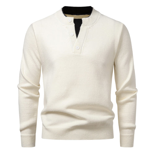 Herren Feinstrick-Henley-Pullover mit kurzer Knopfleiste und geripptem Stehkragen Shop Nory