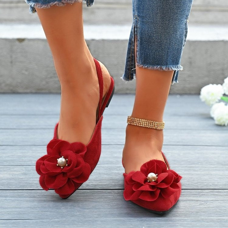 Damen Slingback-Ballerinas mit großer Blumenapplikation und flacher Komfortsohle Shop Nory