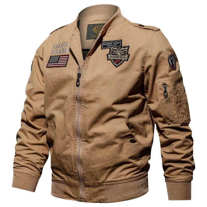 Herren Canvas-Bomberjacke im Pilotenstil mit Patch‑Applikationen und Utility-Taschen Shop Nory