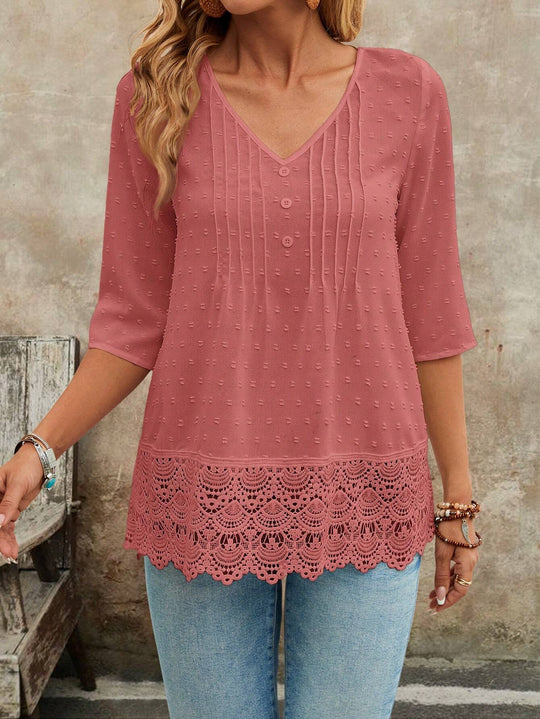 Damen Tunika Bluse mit Spitzenbesatz und strukturierten Pintucks Shop Nory