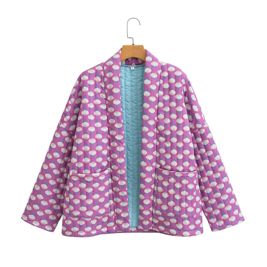 Damen Gemusterte Kimono-Steppjacke mit offener Front und aufgesetzten Taschen Shop Nory