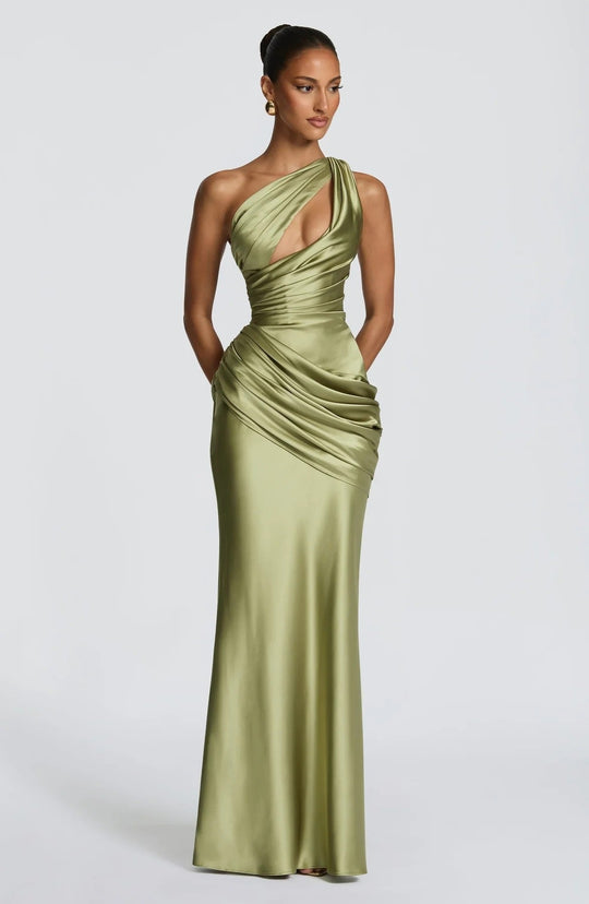 Damen Elegantes Maxikleid mit asymmetrischem Schnitt und raffinierten Drapierungen Shopnory