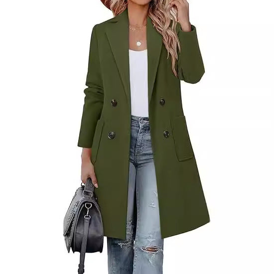 Damen Doppelreihiger Longblazer-Mantel mit aufgesetzten Taschen und taillierter Silhouette Shop Nory