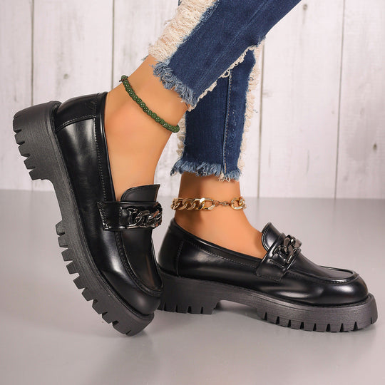 Damen Modische Loafers mit Kettenverzierung und robustem Profil Shopnory