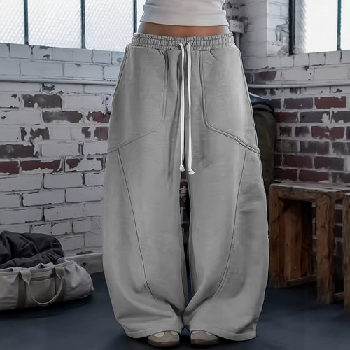 Damen Weite Baggy-Sweatpants mit hohem Elastikbund, Kordelzug und Teilungsnähten Shop Nory
