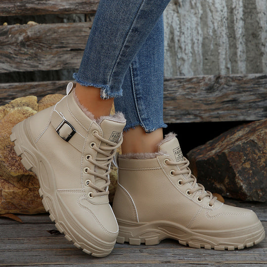 Damen Gefütterte Plateau-Ankleboots mit Kunstfellfutter und klobiger Lug-Sohle Shop Nory