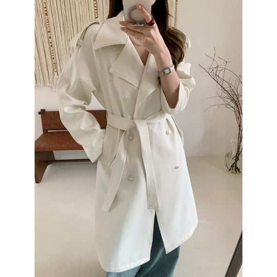 Damen Midilanger Trenchcoat mit Oversize-Schultern und Perlmuttknöpfen Shop Nory