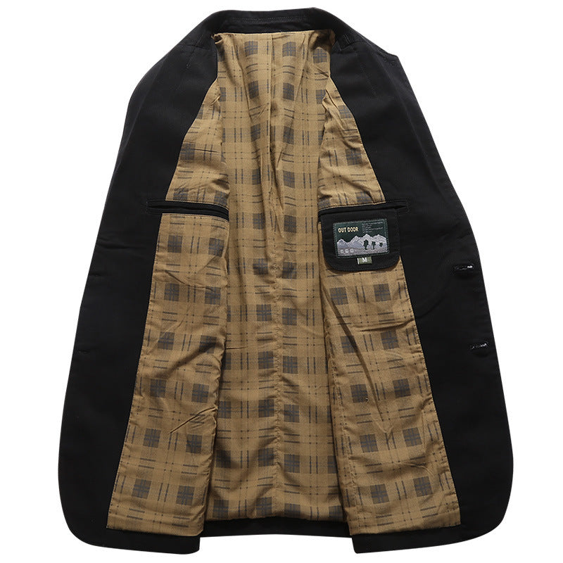 Herren legeres Canvas-Sakko mit aufgesetzten Taschen und kariertem Innenfutter Shop Nory